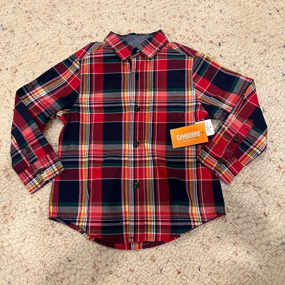 Gymboree Boys Size 3T plaid long‎ sleeve shirt NWT